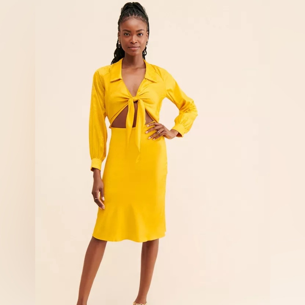 Rare London Vibrant Yellow Long Sleeve Dress